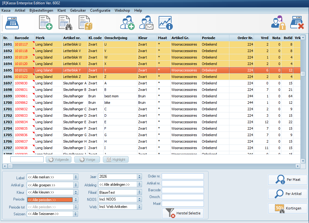 Producten lijst en voorraadbeheer